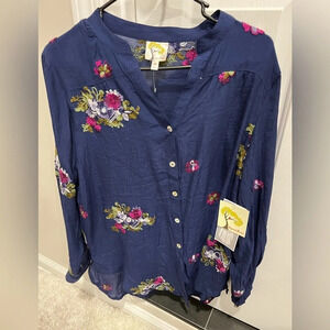 Anthropologie Bohemian Floral Tunic Blue .